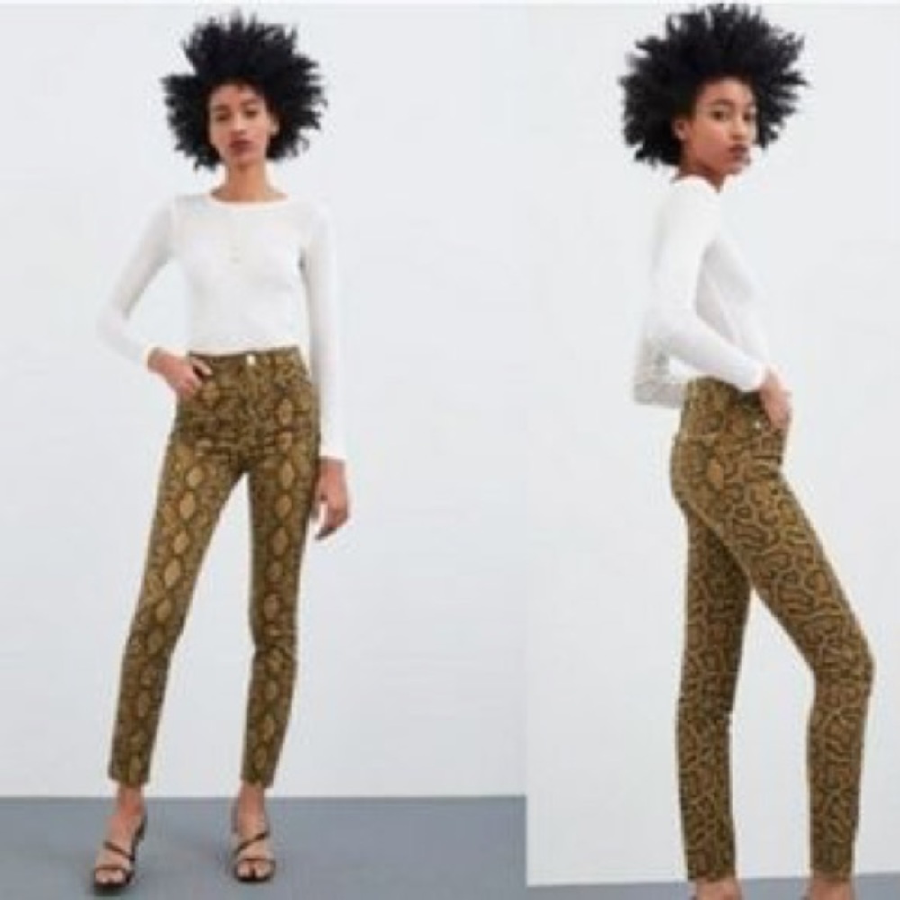 Zara Hi Rise Python Snake Printed Skinny Jeans